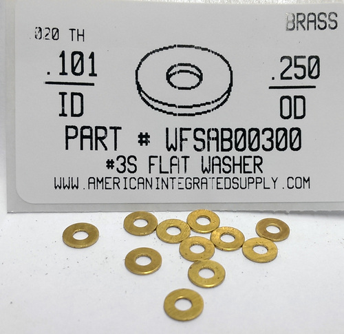 #3 FLAT WASHER BRASS .101"IDX.250"ODX.020"TH