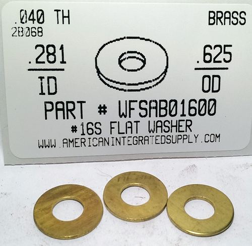 #16S FLAT WASHER BRASS .281X.625X.040