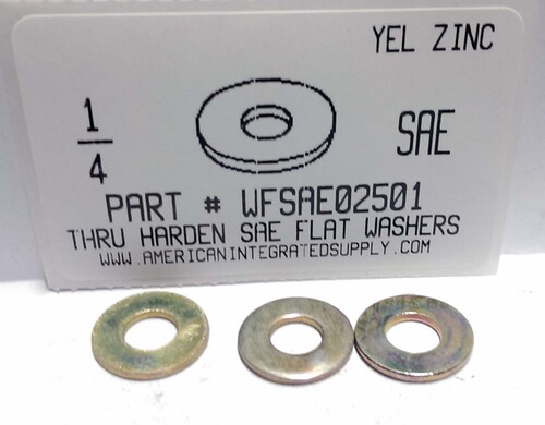 1/4 SAE FLAT WASHER THRU HARDENED STEEL YELLOW ZINC PLATED