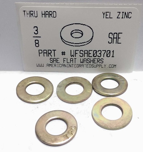 3/8 SAE FLAT WASHER THRU HARDENED STEEL YELLOW ZINC PLATED