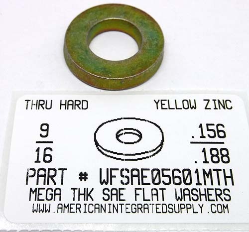 9/16 SAE MEGA THICK FLAT WASHER THRU HARDENED STEEL YELLOW ZINC PLATED .156-.188 THICK