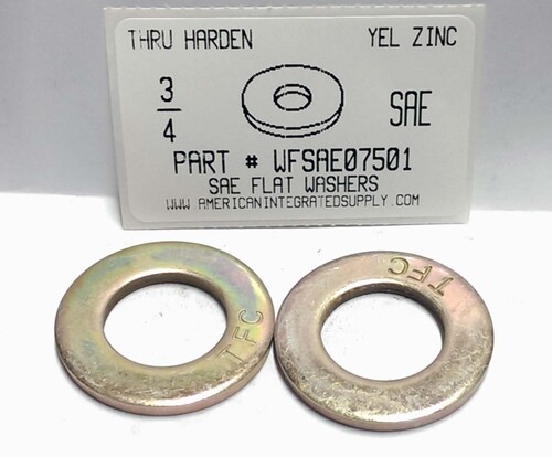 3/4 SAE FLAT WASHER THRU HARDENED STEEL YELLOW ZINC PLATED