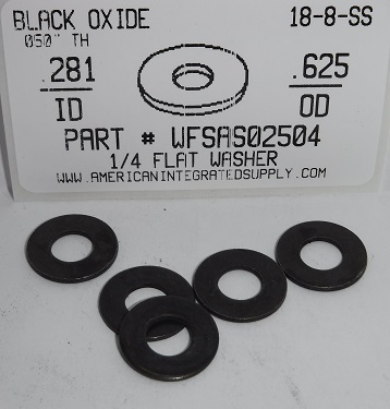 1/4 FLAT WASHER 18-8 STAINLESS STEEL BLACK OXIDE .281"ID X .625"OD X .050"TH +/-