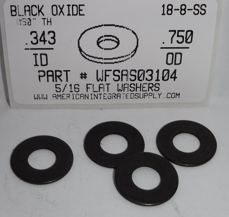 5/16 FLAT WASHER 18-8 STAINLESS STEEL BLACK OXIDE .343"ID X .750"OD X .050"TH +/-