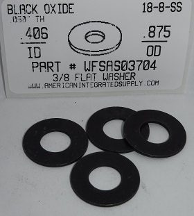 3/8 FLAT WASHER 18-8 STAINLESS STEEL BLACK OXIDE .406"ID X .875"OD X .050"TH +/-