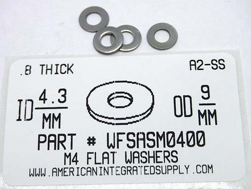 M4 FLAT WASHER A2 STAINLESS STEEL 4.3IDX9ODX0.8MM THICK D125A