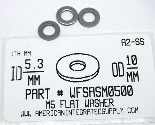 M5 FLAT WASHER A2 STAINLESS STEEL 5.3IDX10ODX1MM THICK D125A