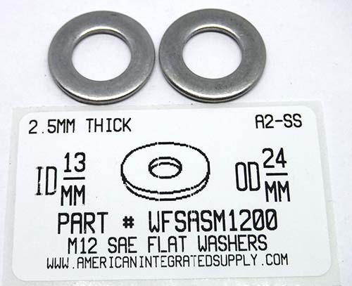 M12 FLAT WASHER A2 STAINLESS STEEL 13IDX24ODX2.5MM THICK D125A