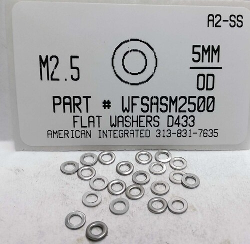 M2.5 SMALL OD FLAT WASHER A2 STAINLESS STEEL 2.7MMX5MMX.05MM D433