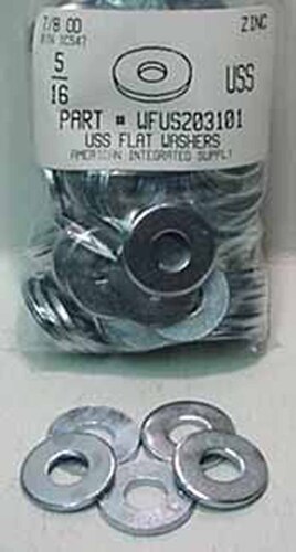 5/16 USS FLAT WASHER STEEL ZINC PLATED .375" ID X .875" OD. .064"-.104" TH +/-