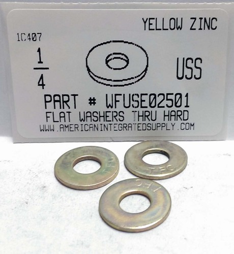 1/4 USS FLAT WASHER THRU HARDENED STEEL YELLOW ZINC PLATED