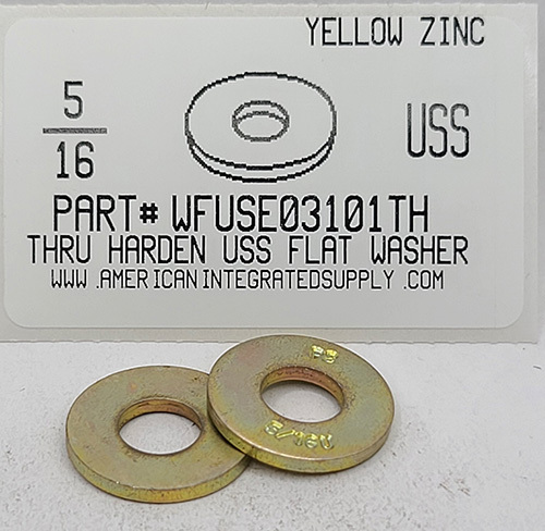 5/16 USS FLAT WASHER .079/.093 THK THRU HARDENED STEEL YELLOW ZINC PLATED