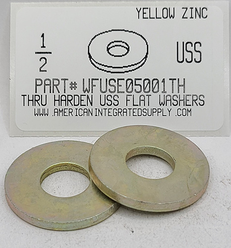 1/2 USS FLAT WASHER .122/.146 THICK THRU HARDENED STEEL YELLOW ZINC PLATED