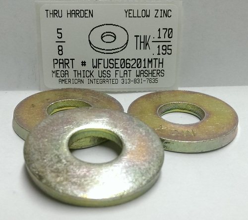 5/8 MEGA-THICK (.170-.195) USS FLAT WASHER HARDENED STEEL YELLOW ZINC PLATED