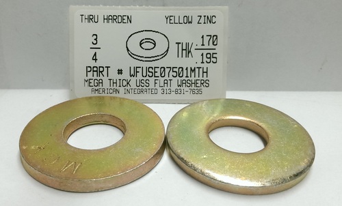 3/4 MEGA-THICK (.170-.195" USS FLAT WASHER HARDENED STEEL YELLOW ZINC PLATED