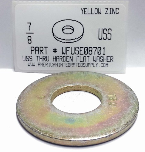 7/8 USS FLAT WASHER THRU HARDENED STEEL YELLOW ZINC PLATED