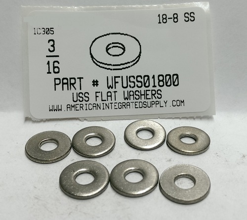 3/16 USS FLAT WASHER 18-8 STAINLESS STEEL .250"IDX9/16"ODX.080"-.051"TH +/-