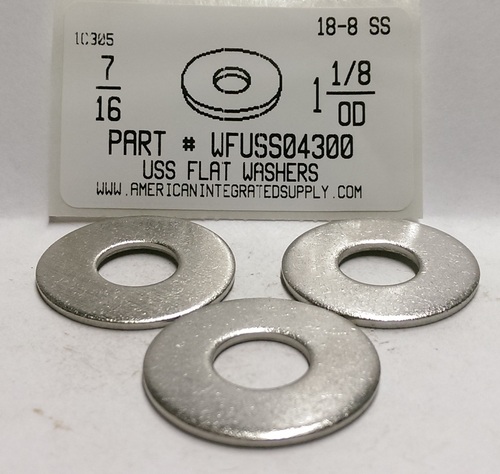 7/16 USS FLAT WASHER 18-8 STAINLESS STEEL .500"IDX1.25"ODX.104"-.064"TH