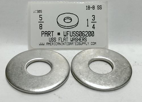 5/8 USS FLAT WASHER 18-8 STAINLESS STEEL .687"IDX1.75"ODX.160"-.108"TH