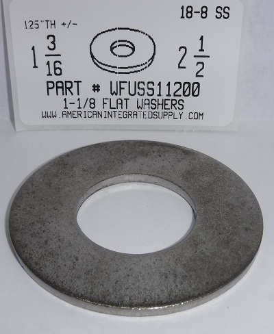 1-1/8 FLAT WASHER 18-8 STAINLESS STEEL 1.187"ID X 2-1/2"OD X .125"+/-TH