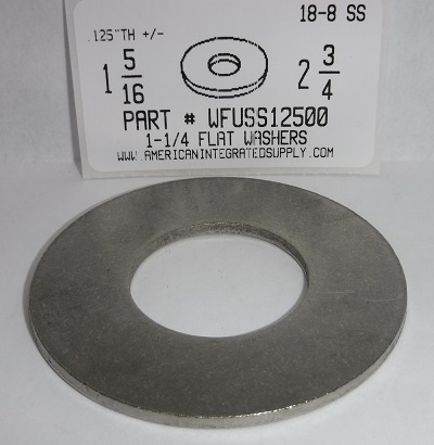 1-1/4 FLAT WASHER 18-8 STAINLESS STEEL 1.312"ID X 2-3/4"OD X .125"+/-TH