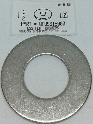 1-1/2 FLAT WASHER 18-8 STAINLESS STEEL .156"ID X 3-1/4"OD X .140"TH +/-