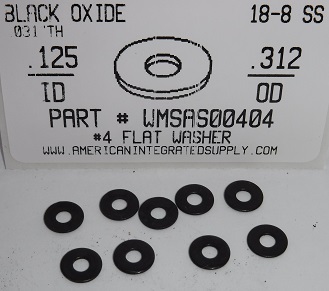 #4 FLAT WASHER 18-8 STAINLESS STEEL BLACK OXIDE .125"IDX.312"ODX.031"TH +/-