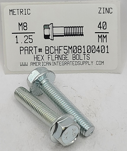 M8-1.25X40MM HEX SERRATED FLANGE HEAD SCREW 8.8 STEEL ZINC PLATED