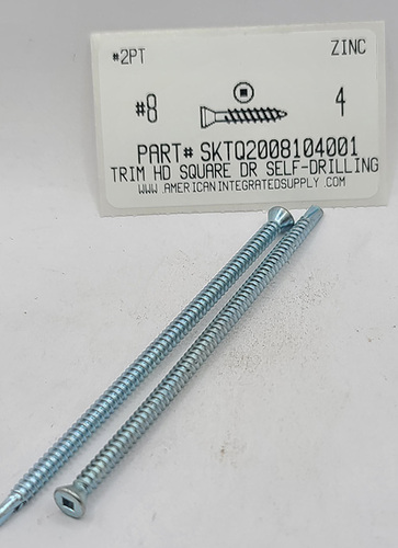 #8X4 TRIM HEAD SQUARE DRIVE SELF DRILLING SCREW #2 POINT STEEL ZINC PLATED