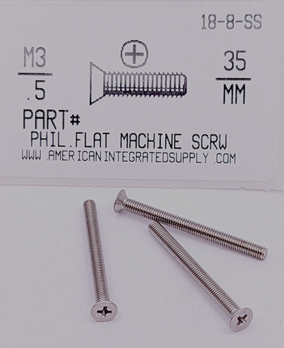 M3-.50X35MM FLAT HEAD PHILLIPS MACHINE SCREW A2 STAINLESS STEEL D965