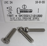 #12-24X1" FILLISTER HEAD SLOTTED MACHINE SCREW 18-8 STAINLESS STEEL