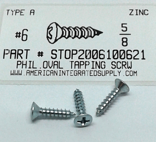 #6X5/8 OVAL HEAD PHILLIPS TAPPING SCREW A,AB STEEL ZINC PLATED