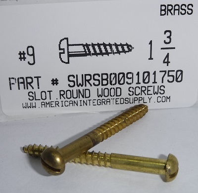 #9X1-3/4 ROUND HEAD SLOTTED WOOD SCREW BRASS