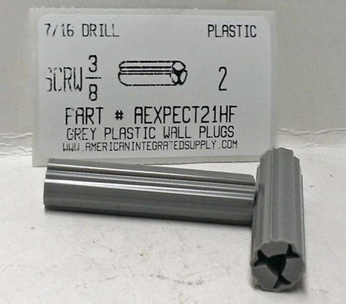 3/8 SCREW 2" GRAY FLUTED PLASTIC ANCHOR 7/16 HOLE