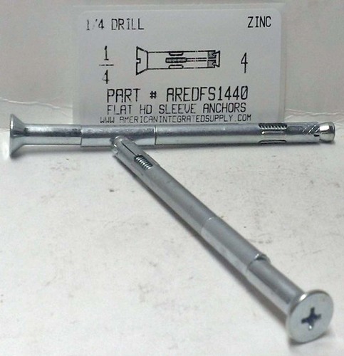 1/4X4 FLAT HEAD SLEEVE ANCHOR ZINC PLATED USE 1/4 DRILL