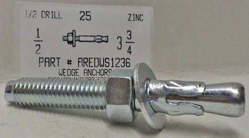 1/2X3-3/4 WEDGE ANCHOR STEEL ZINC PLATED USE 1/2 DRILL