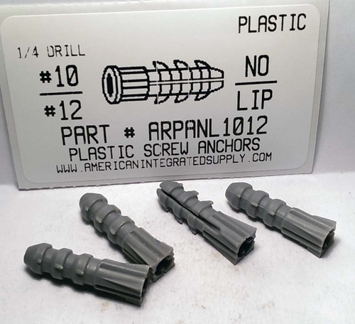 10-12 RIBBED PLASTIC ANCHOR NO/LIP USE 1/4 DRILL