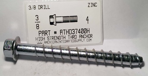 3/8X4" HIGH STRENGTH THREADED ANCHOR ZINC USE 3/8 DRILL