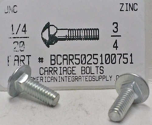 1/4-20X3/4 CARRIAGE BOLT FULLY THREADED GRADE 5 STEEL ZINC PLATED