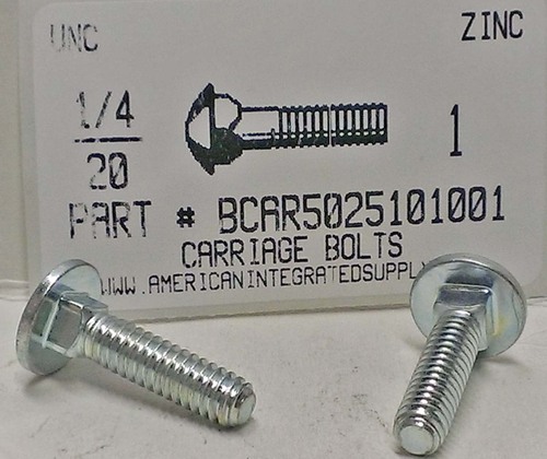 1/4-20X1 CARRIAGE BOLT FULLY THREADED GRADE 5 STEEL ZINC PLATED