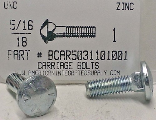 5/16-18X1 CARRIAGE BOLT FULLY THREADED GRADE 5 STEEL ZINC PLATED