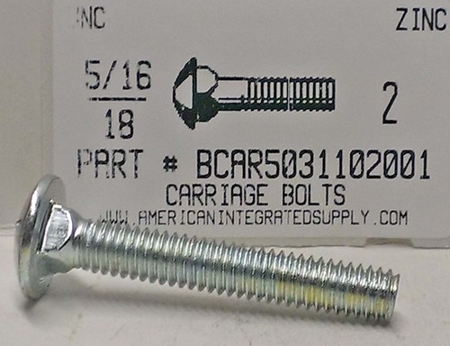 5/16-18X2 CARRIAGE BOLT FULLY THREADED GRADE 5 STEEL ZINC PLATED