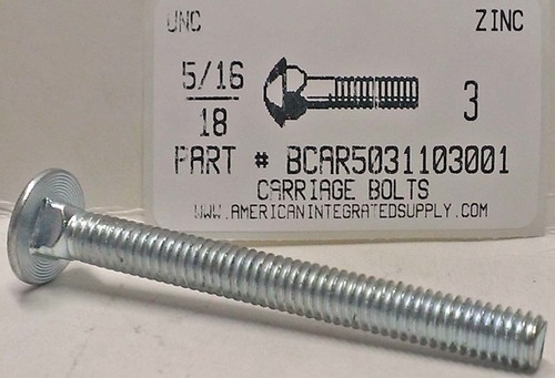 5/16-18X3 CARRIAGE BOLT FULLY THREADED GRADE 5 STEEL ZINC PLATED