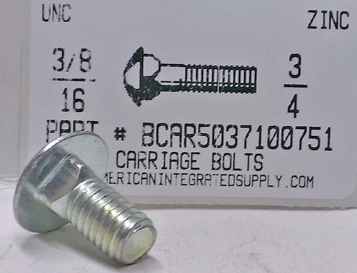 3/8-16X3/4 CARRIAGE BOLT FULLY THREADED GRADE 5 STEEL ZINC PLATED