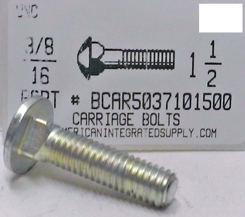 3/8-16X1-1/2 CARRIAGE BOLT FULLY THREADED GRADE 5 STEEL ZINC PLATED