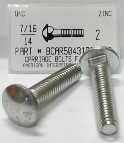 7/16-14X2 CARRIAGE BOLT FULLY THREADED GRADE 5 STEEL ZINC PLATED