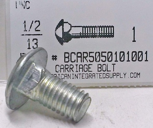 1/2-13X1 CARRIAGE BOLT FULLY THREADED GRADE 5 STEEL ZINC PLATED