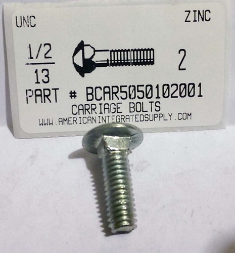 1/2-13X2 CARRIAGE BOLT FULLY THREADED GRADE 5 STEEL ZINC PLATED