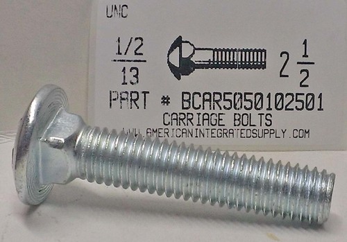 1/2-13X2-1/2 CARRIAGE BOLT FULLY THREADED GRADE 5 STEEL ZINC PLATED