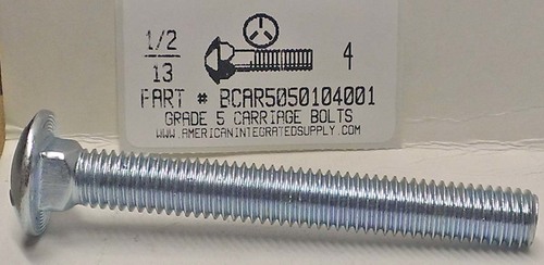 1/2-13X4 CARRIAGE BOLT FULLY THREADED GRADE 5 STEEL ZINC PLATED